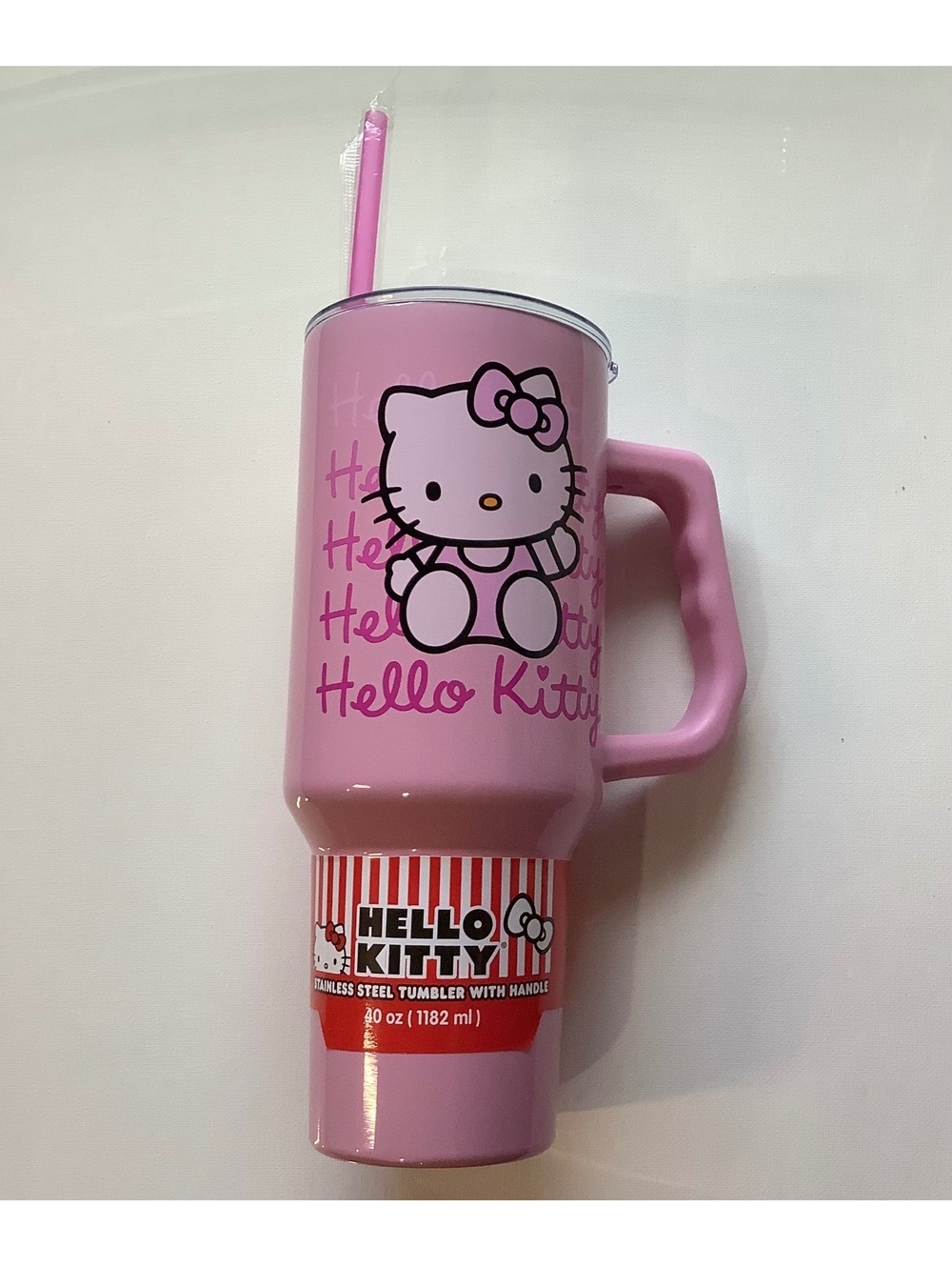 Hello Kitty 40 oz Stainless Steel Tumbler with Handle, Pink, Reusable Drinkware